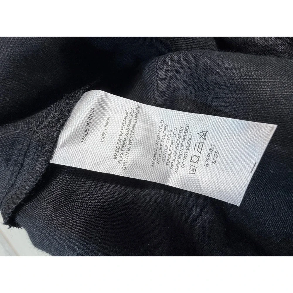 Quince Black 100% European Linen Pajama Set Short Sleeve Top Drawstring Pants S